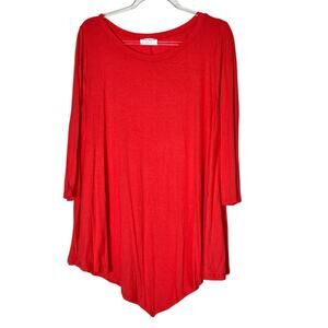 Frumos Tunic Women's Size 1X Orange 3/4 Sleeve Swing High-Low Hemline